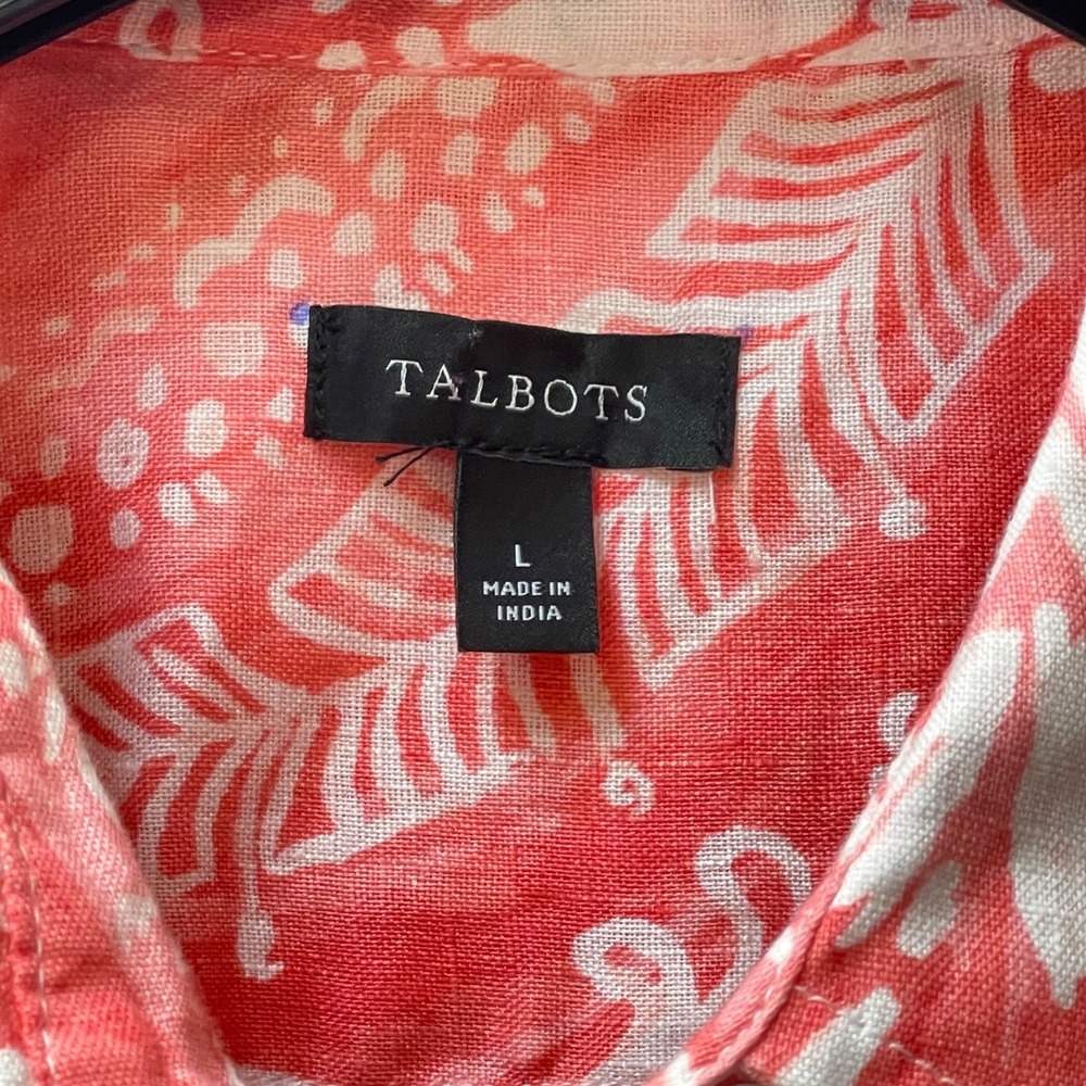 Talbots Women's Large Linen Pink Paisley Boyfriend Long Sleeve Button-Up Shirt - Picture 3 of 15